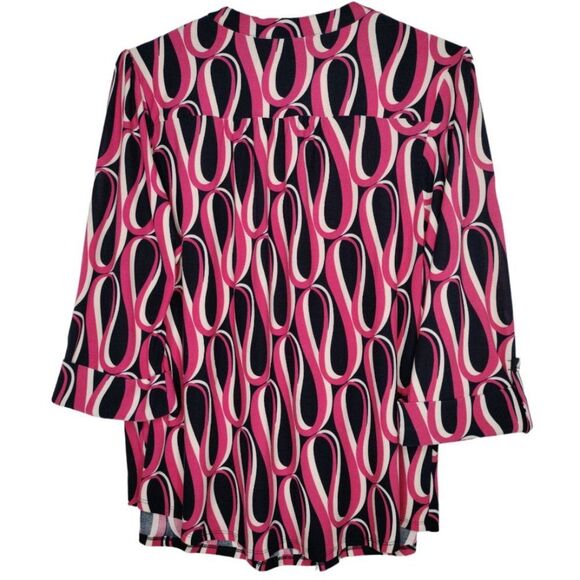 Cocomo Women's Plus Size 1X Pink Multi Color Pintuck 3/4 Sleeve Blouse Top - Picture 4 of 9